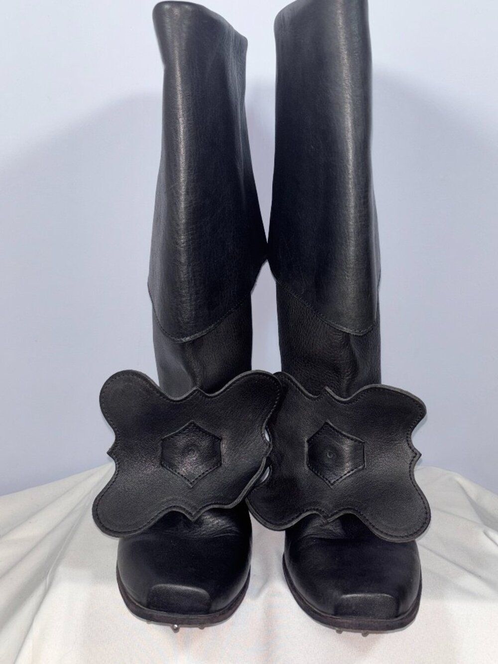 Vintage Black Leather Renaissance Musketeer Cavalier Boots Size 46